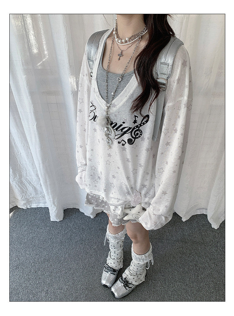 Star Veil Halter Two-Piece Long Sleeve Top Set