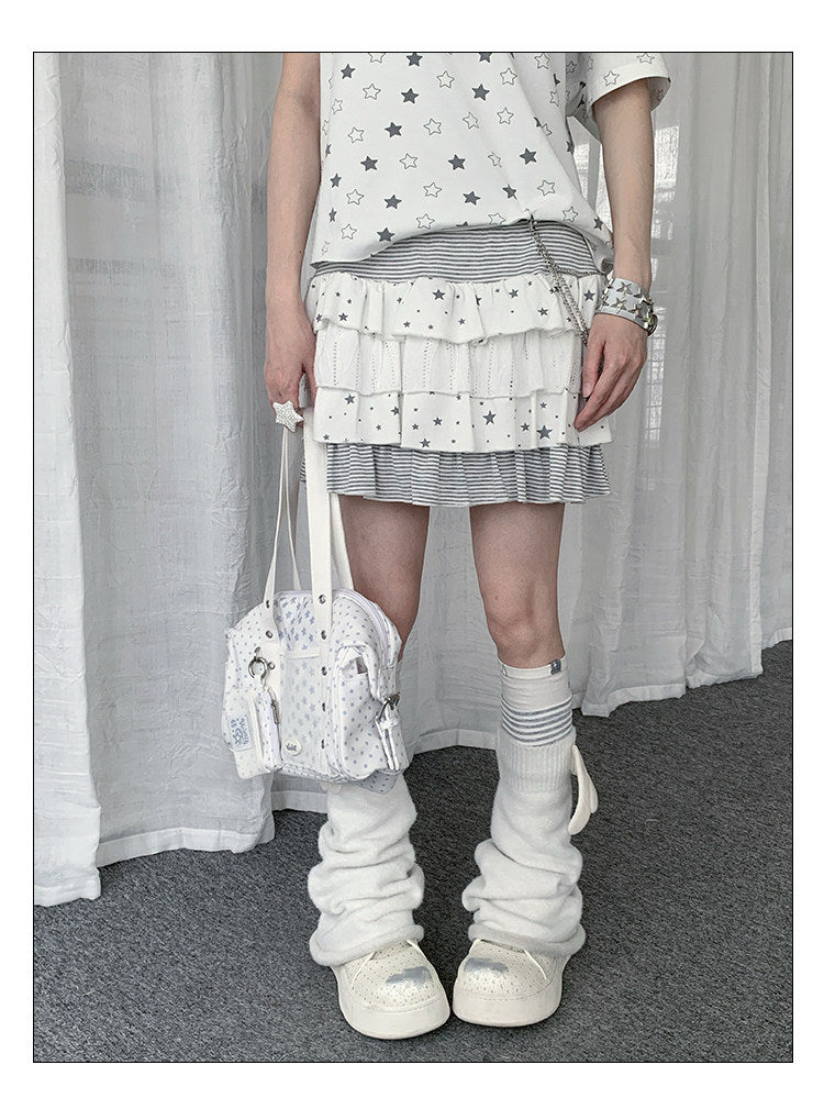Star Stripe Tiered Ruffle Mini Skirt