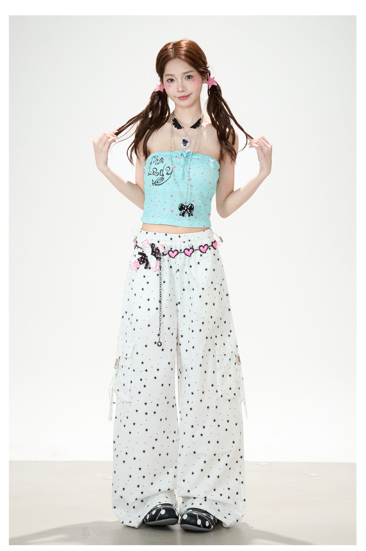 Allover Star Cargo Wide Leg Pants