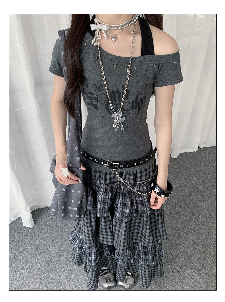 Plaid Patchwork Tiered Maxi Skirt