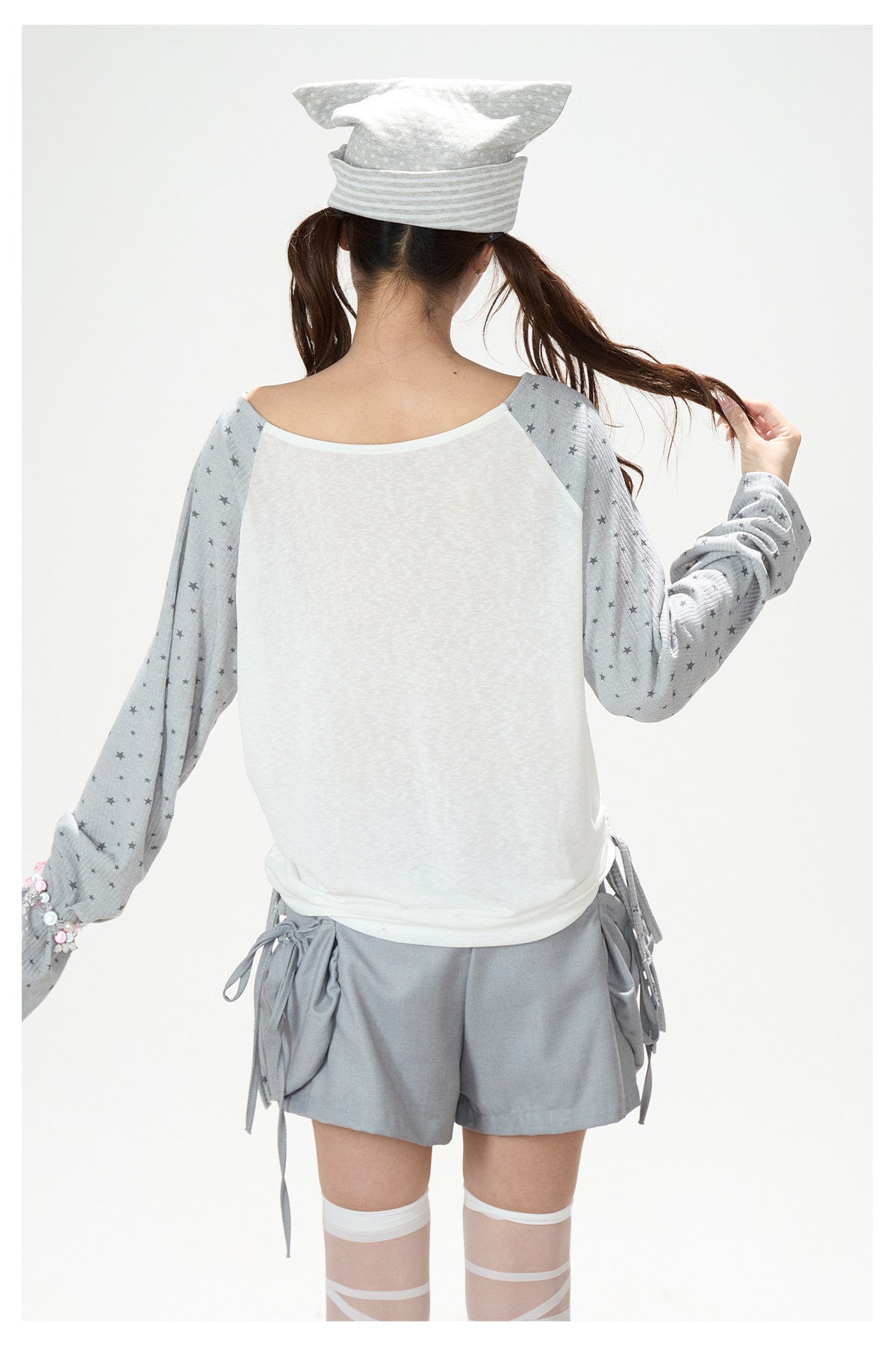 Dreamy Star Raglan Long Sleeve Top & Gray Striped Star Flare Pants