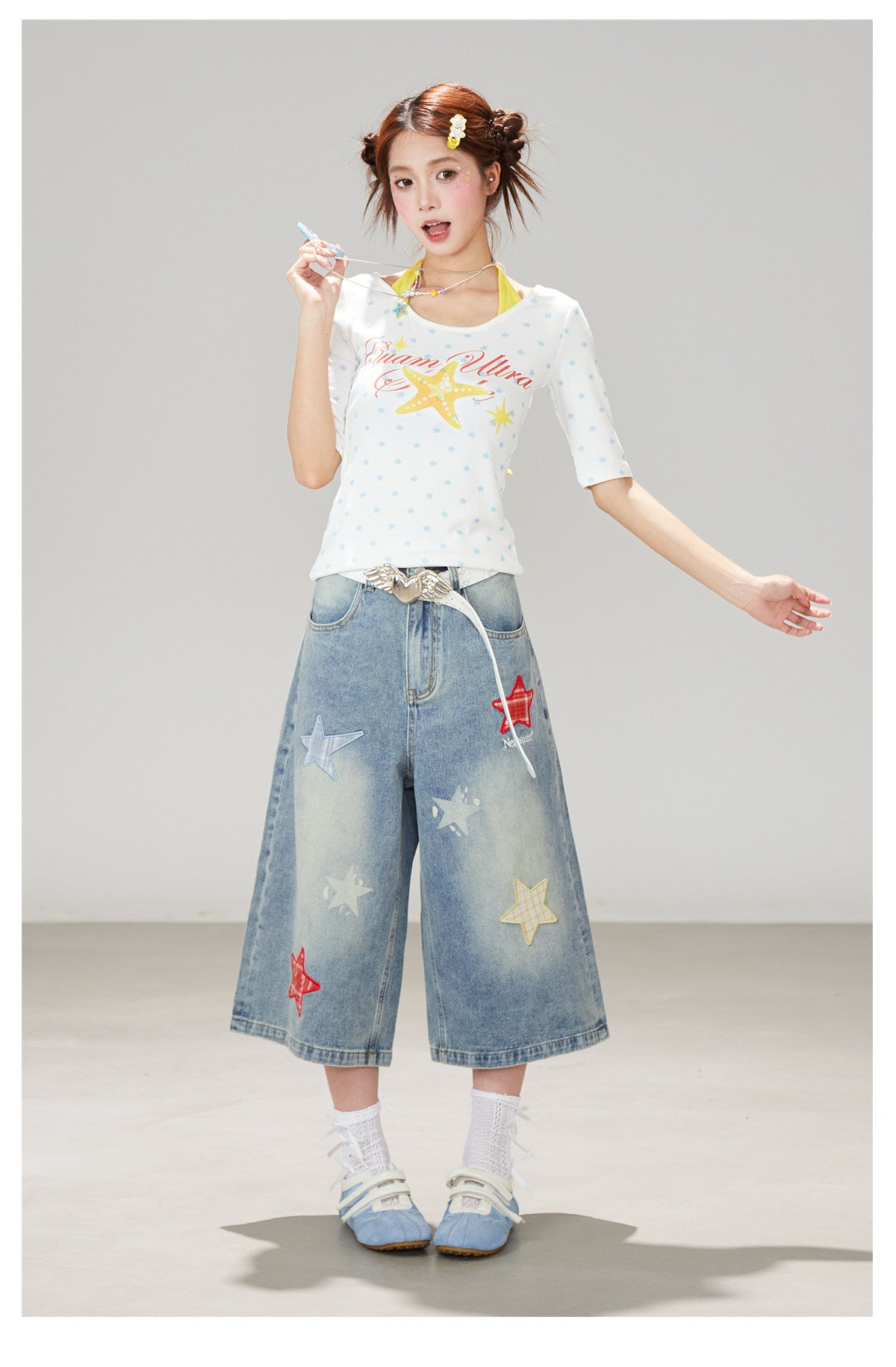 Blue Star Wide-Leg Denim Pants