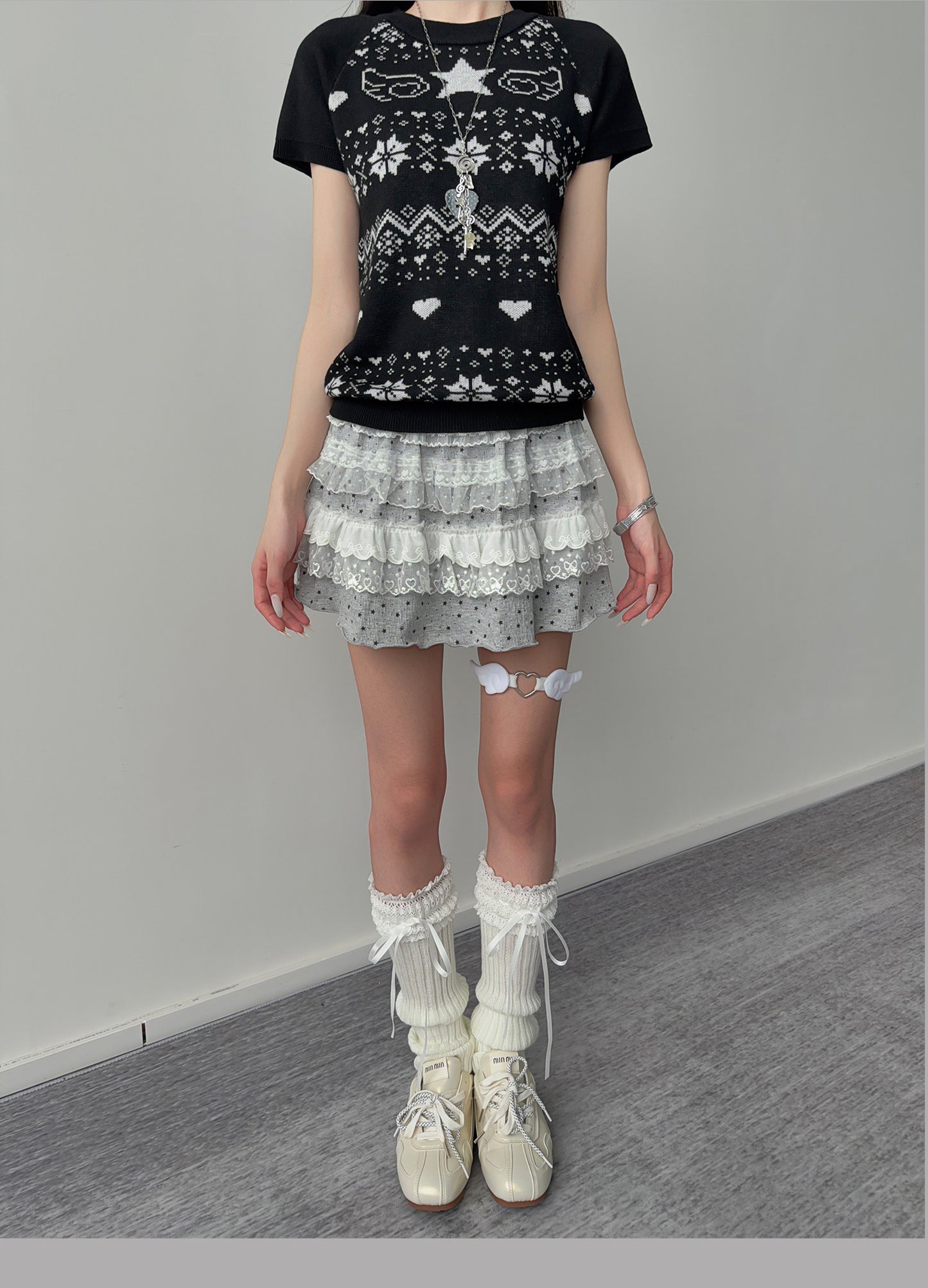 Star Wing Fair Isle Short-Sleeve Knit Top