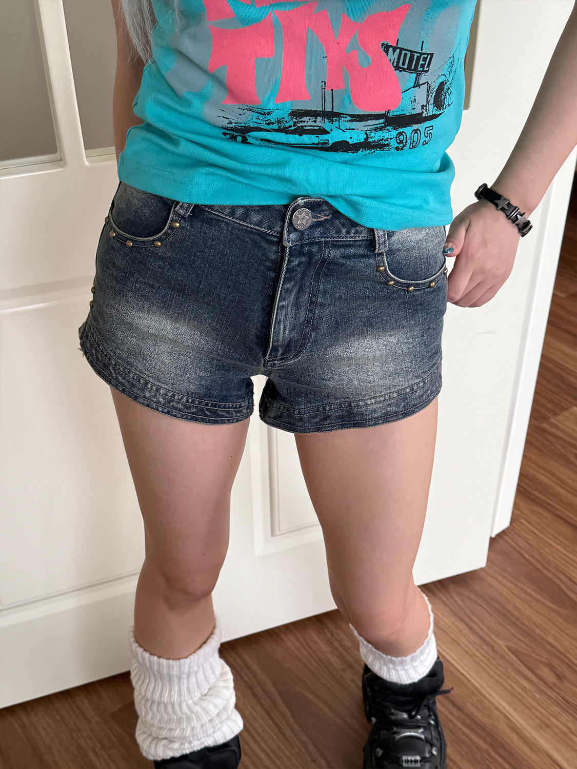 Vintage Washed Studded Denim Shorts