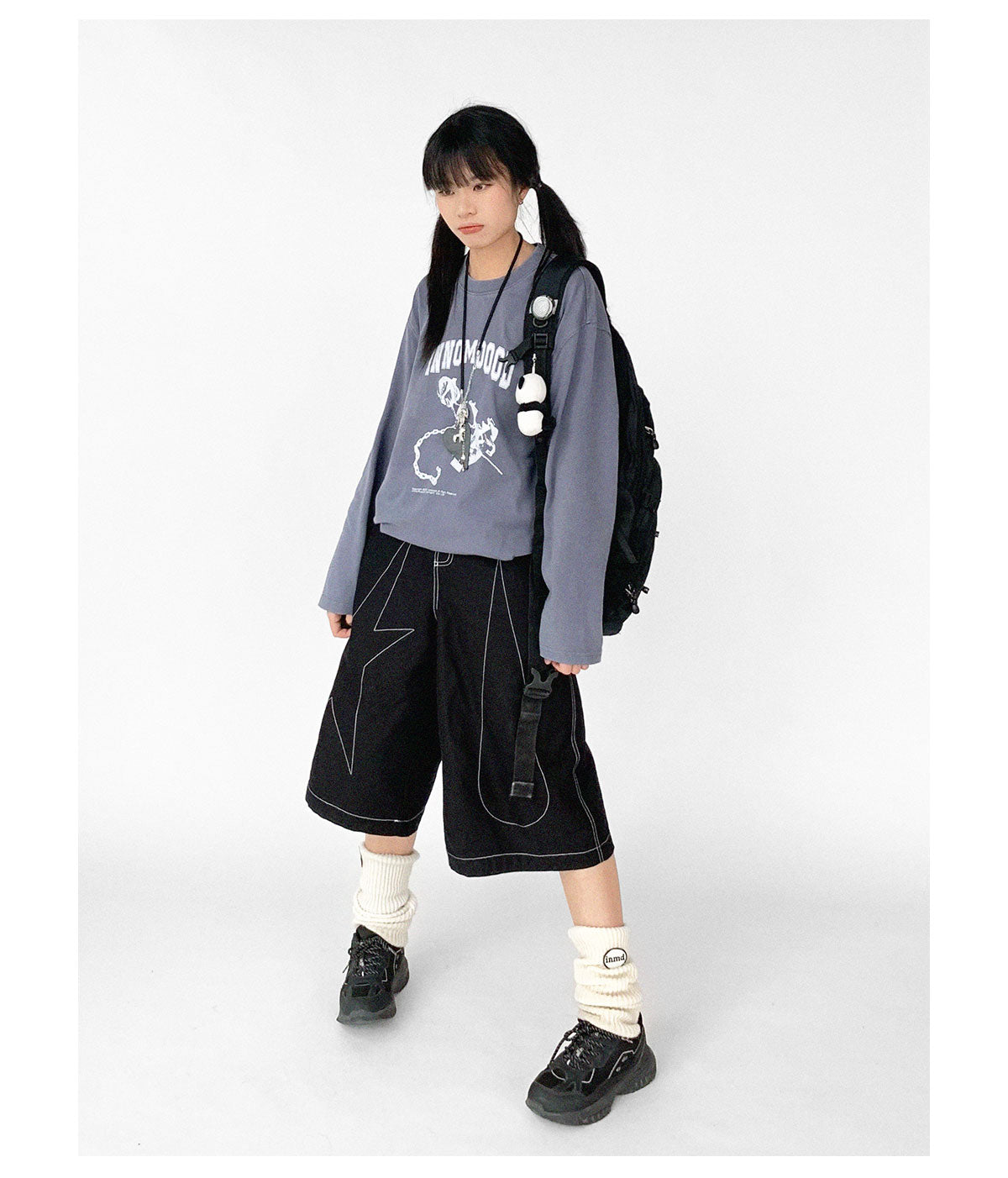 Falling Star Contrast-Stitch Wide-Leg Culottes