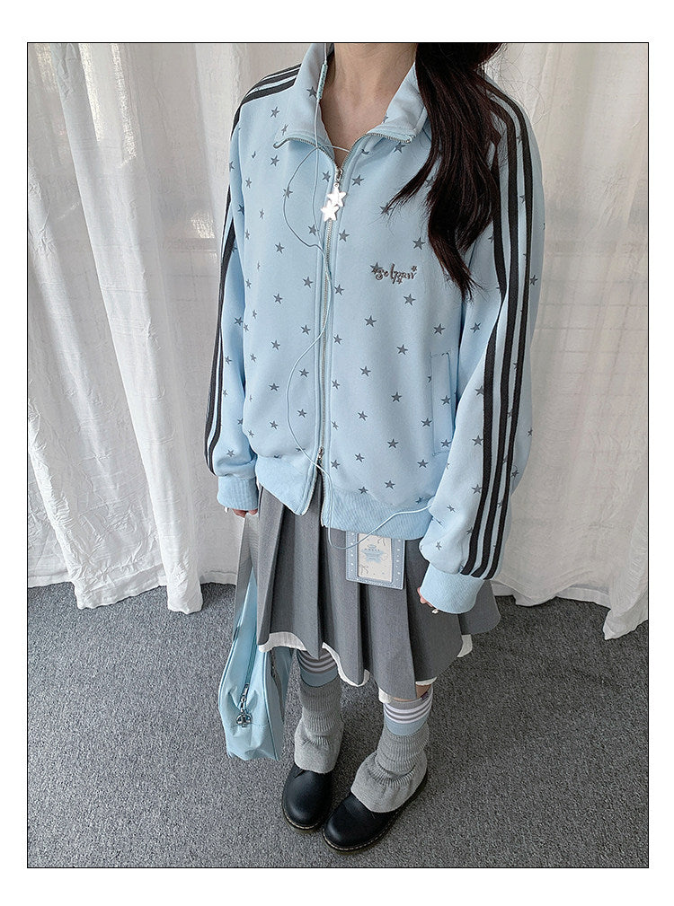 Star Print Double-Zip Track Jacket
