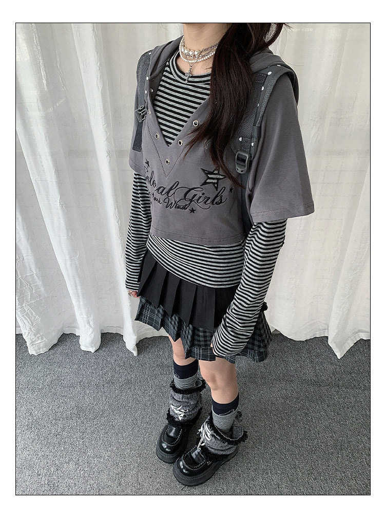 Star Whisper Layered Hoodie Two-Piece Top Set