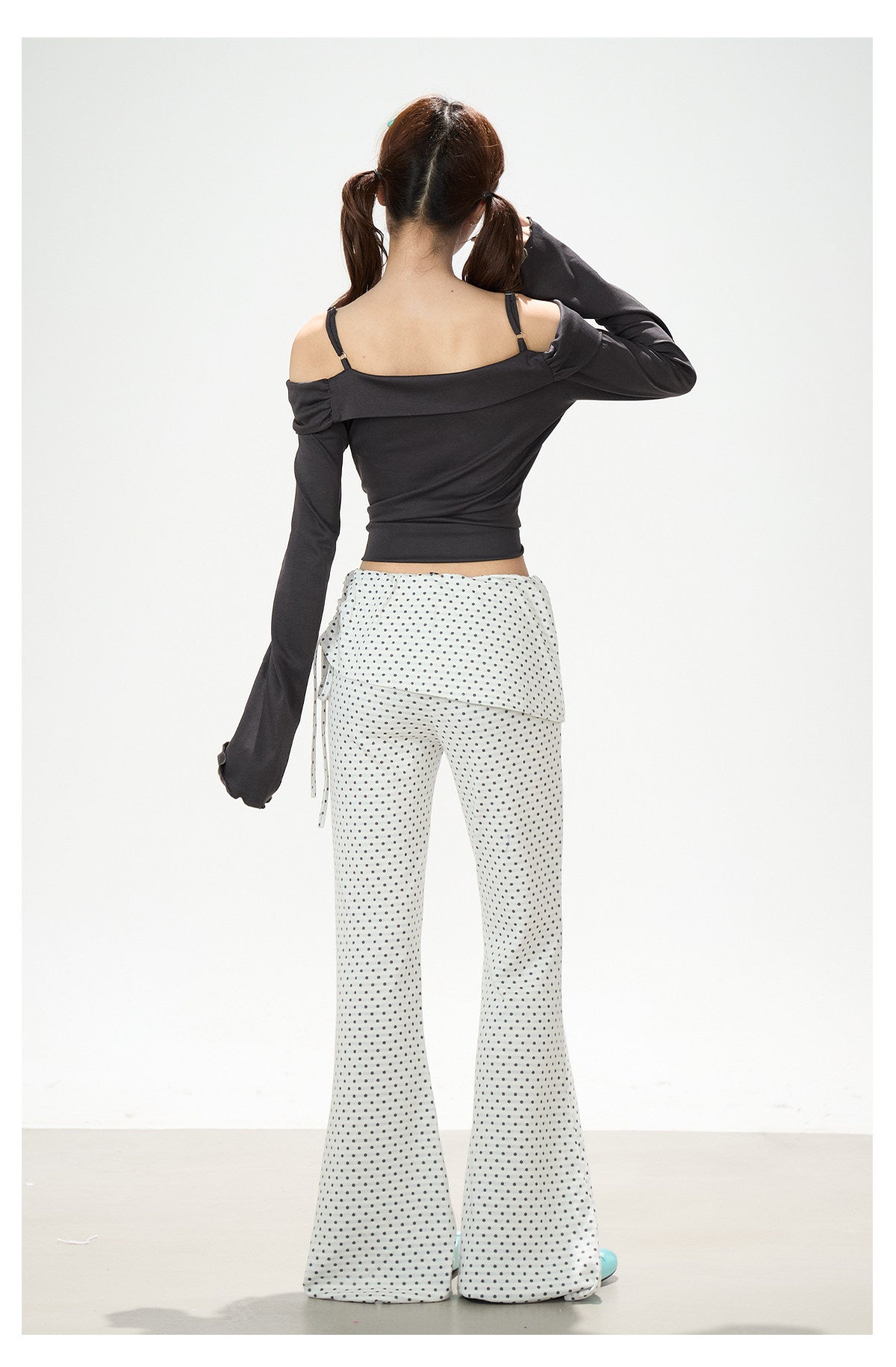 Polka Dot Wrap-Panel Flare Pants