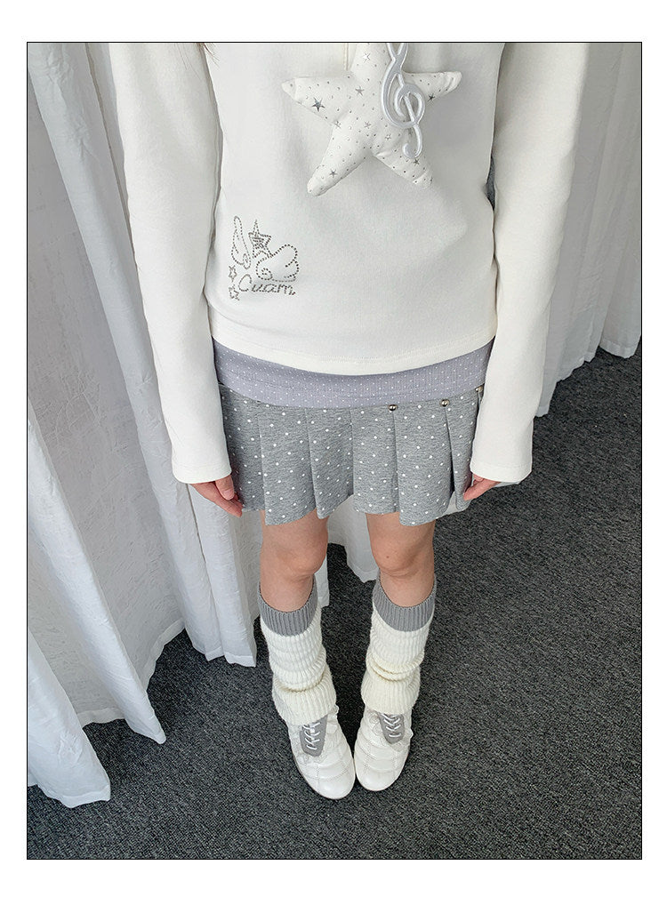 Polka Dot Layered Hooded Long Sleeve Top