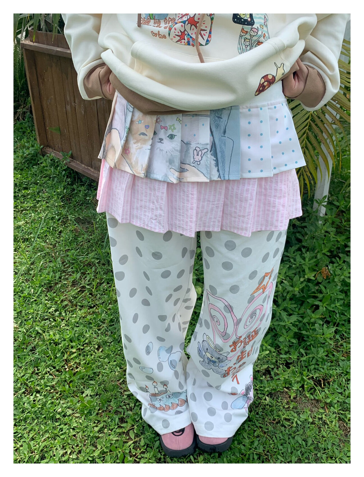 Pink Cat Double-Layer Layering Skirt