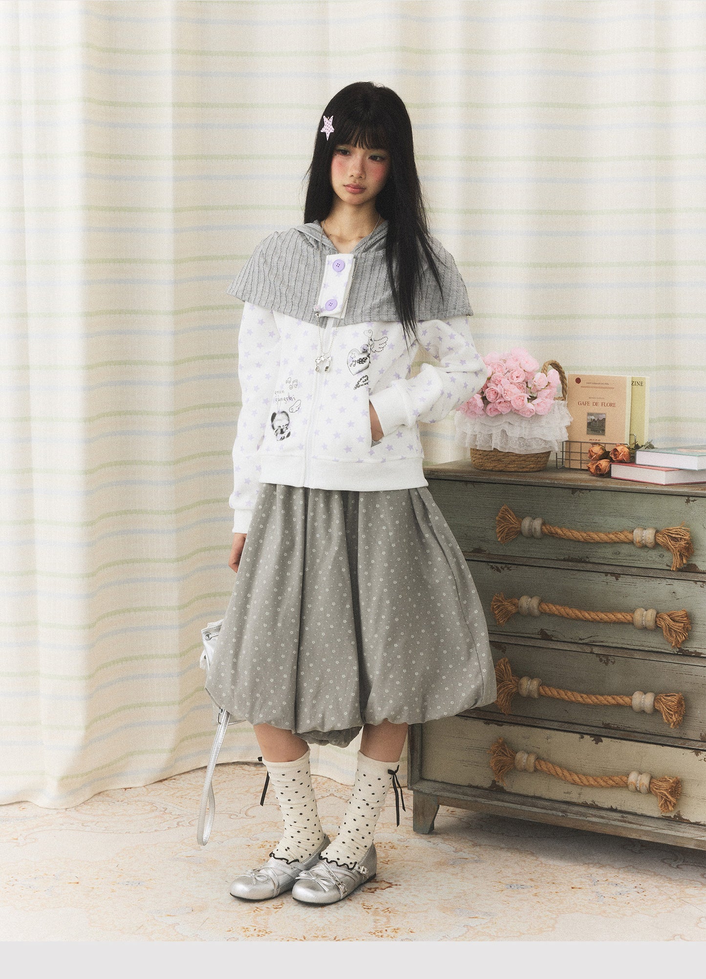 Starfall Cape-Layer Zip-Up Hoodie