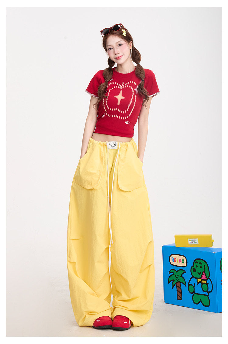 Red Star Baby Tee & Yellow Wide-Leg Pants