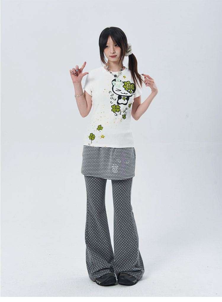 Polka Dot Layered Flare Skirt Pants