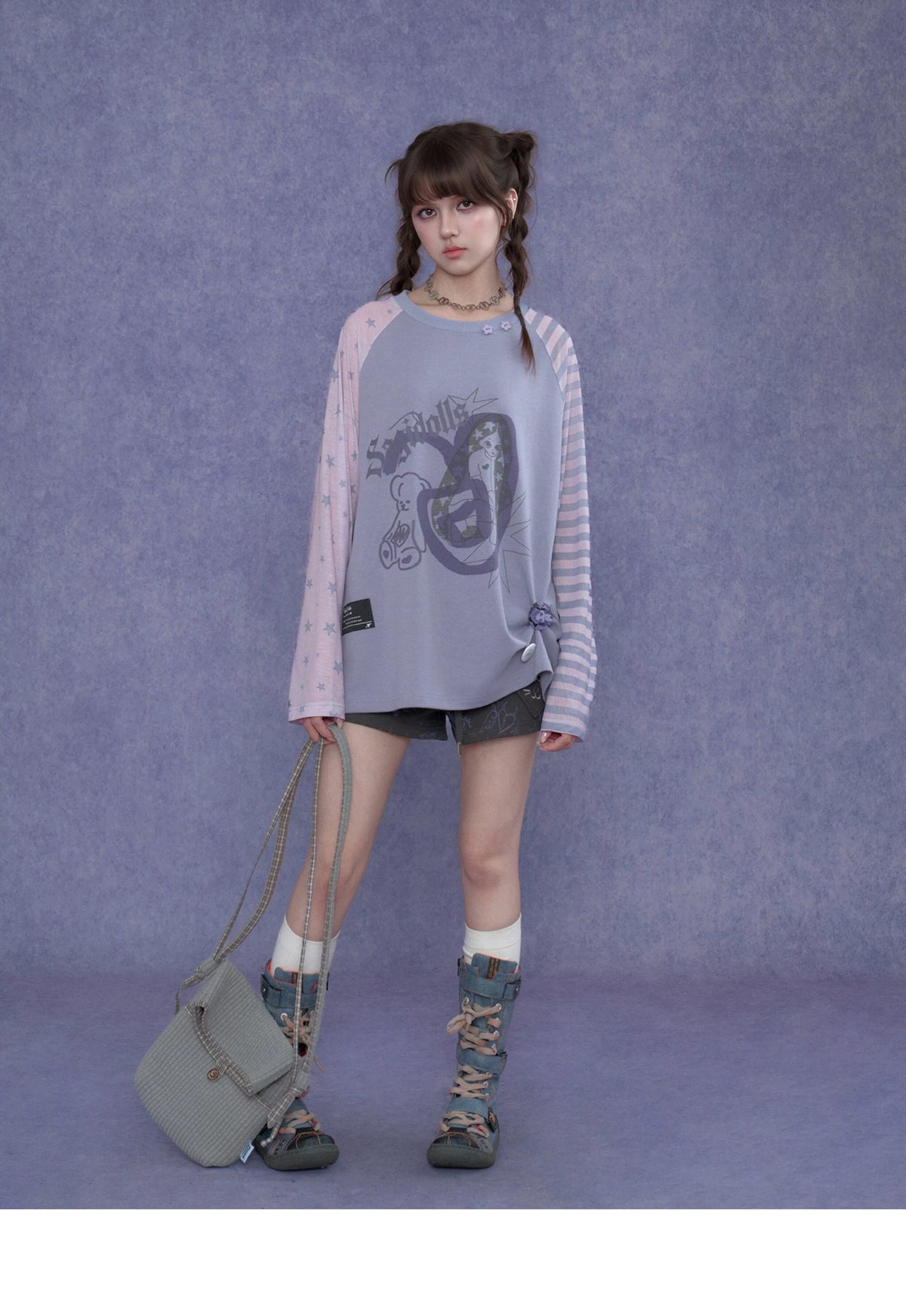 Lavender Star Stripe Raglan Graphic Long-Sleeve Tee