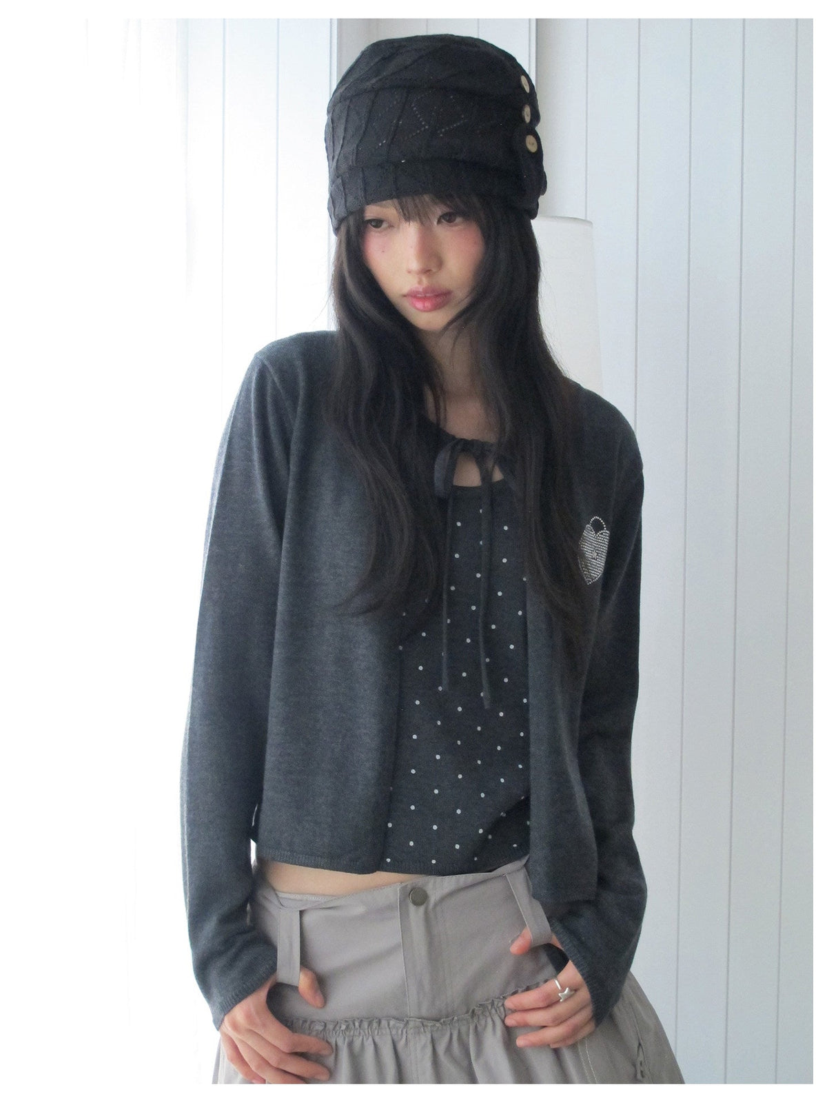 Polka Dot Cami & Tie-Front Cardigan Set