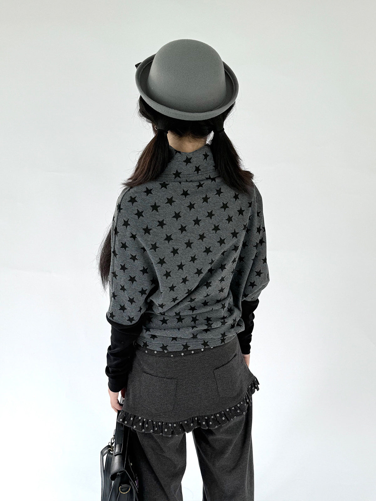 Asymmetric Star Drape Faux-Layer Long Sleeve Top