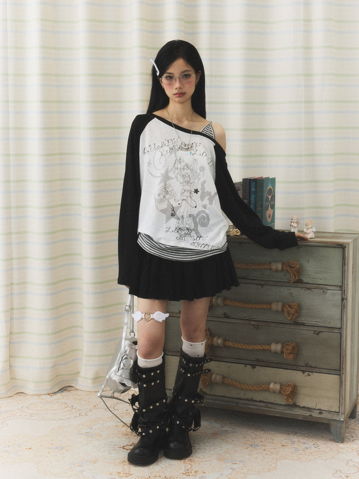 Anime Girl Asymmetric Layered Long Sleeve Top