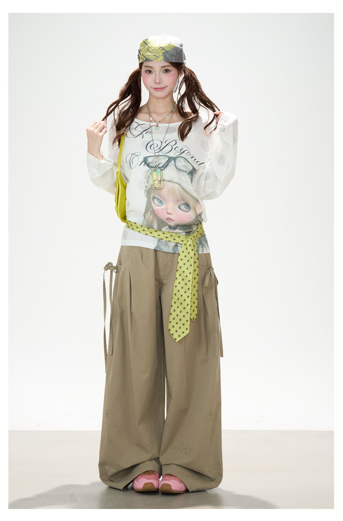 Dreamy Doll Print Oversized Long Sleeve Top