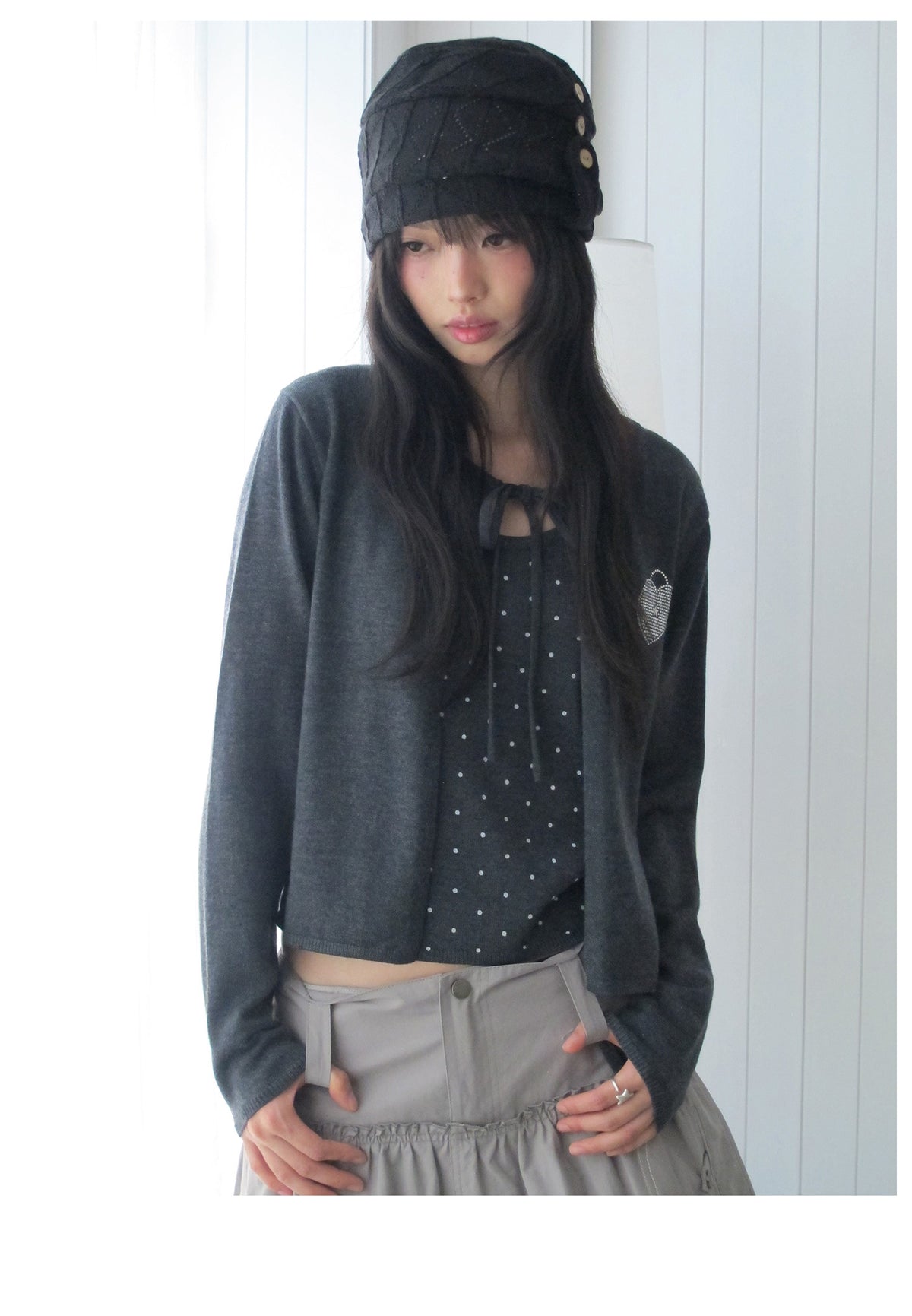 Polka Dot Cami & Tie-Front Cardigan Set