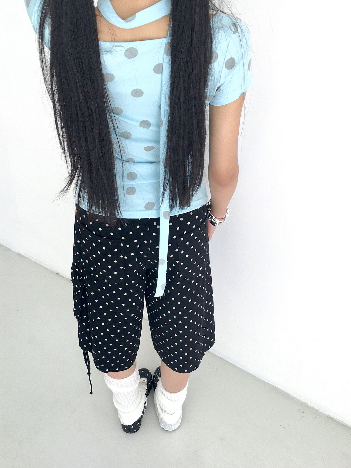 Polka Dot Scarf Short Sleeve Top