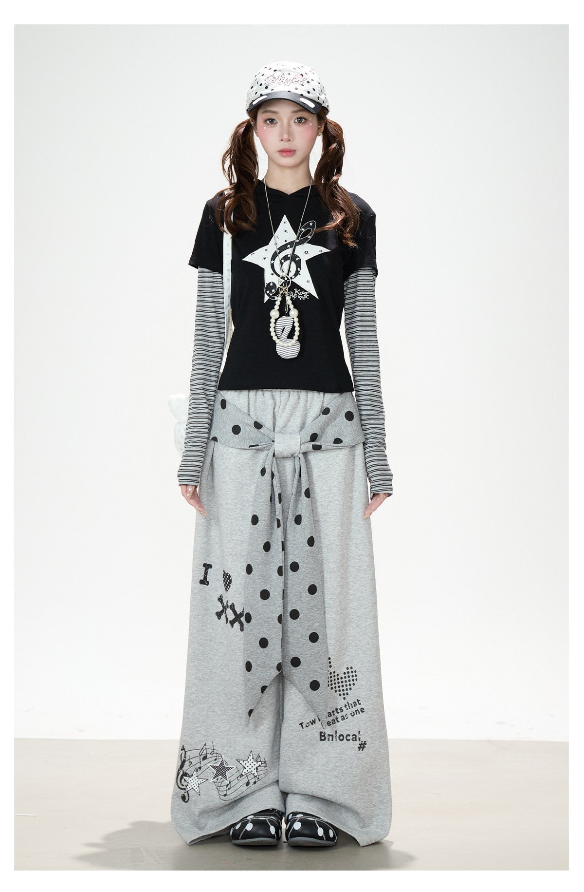 Music Note Star Tie-Waist Wide-Leg Sweatpants