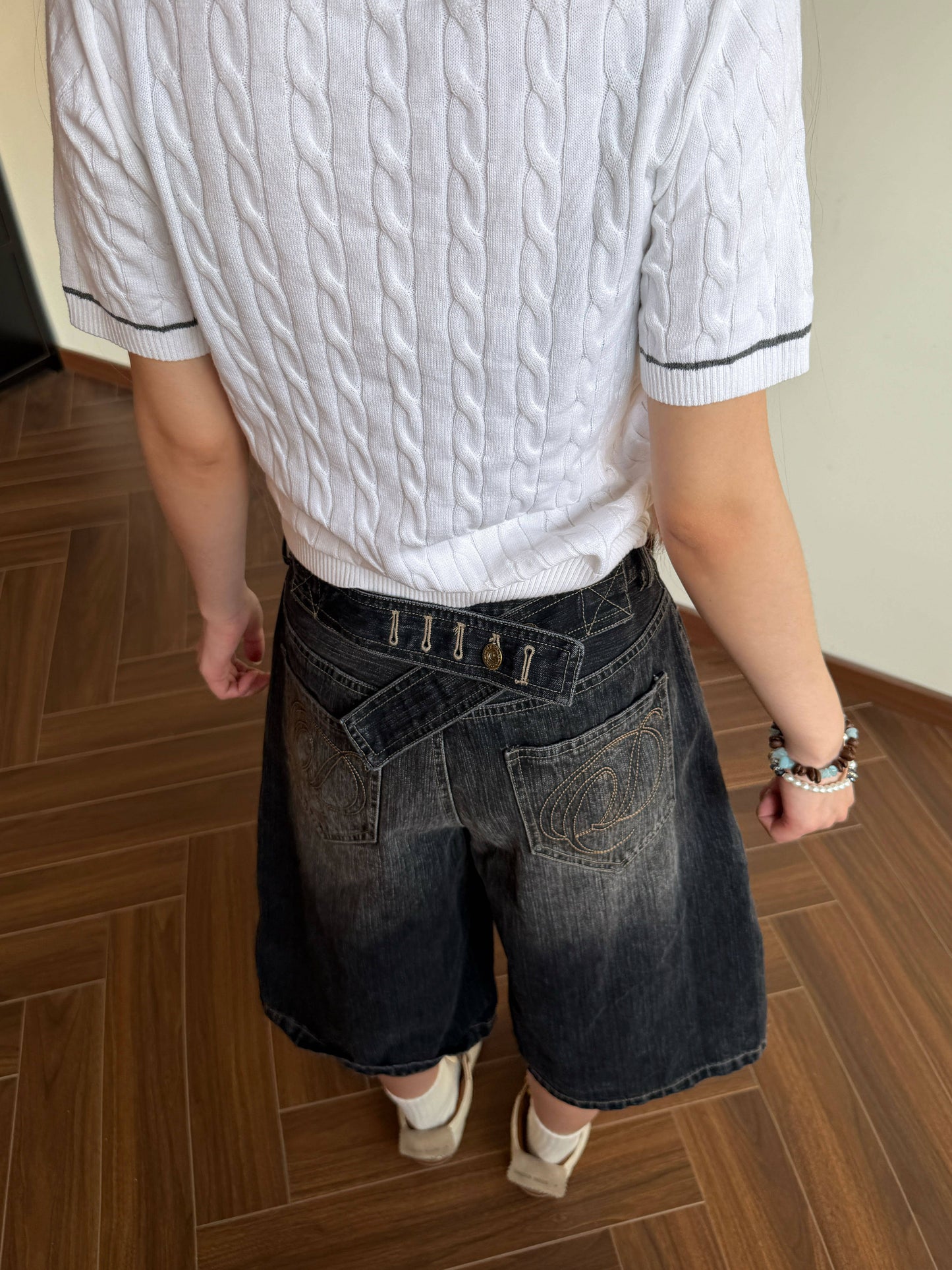 Washed Denim Crop Pants — Low Rise Y2K Wide