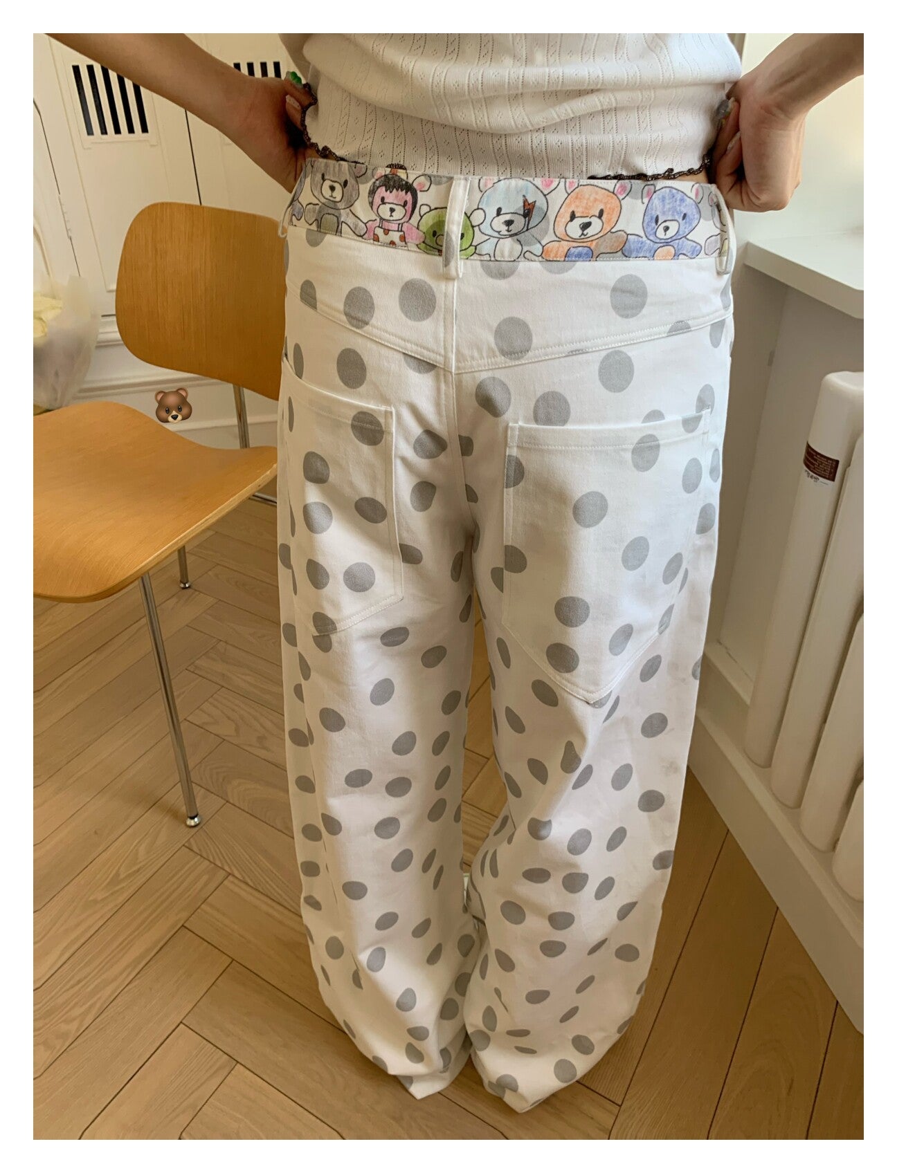 Happy Birthday Bear Gray Polka Dot Wide-Leg Pants