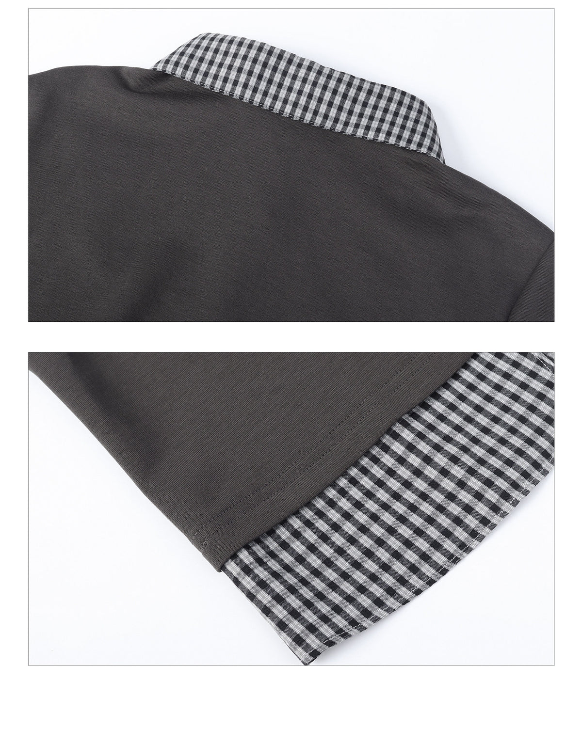 Plaid Collar Faux-Layer Long Sleeve Top