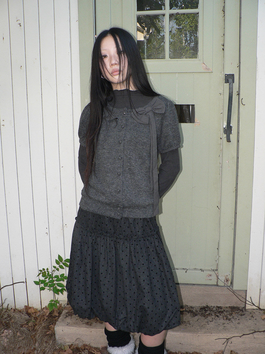 Bow-Detail Knit Cardigan & Long Sleeve Two-Piece Set