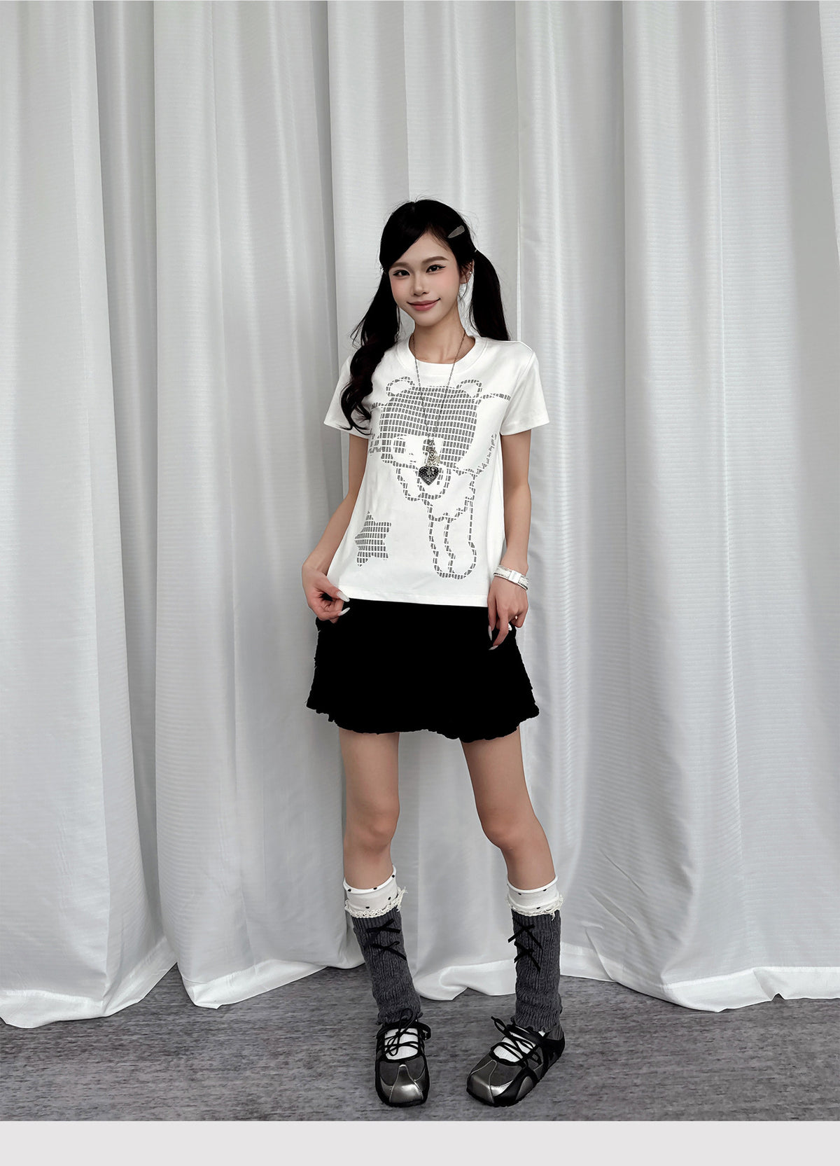 Pixel Teddy Graphic Fitted Tee