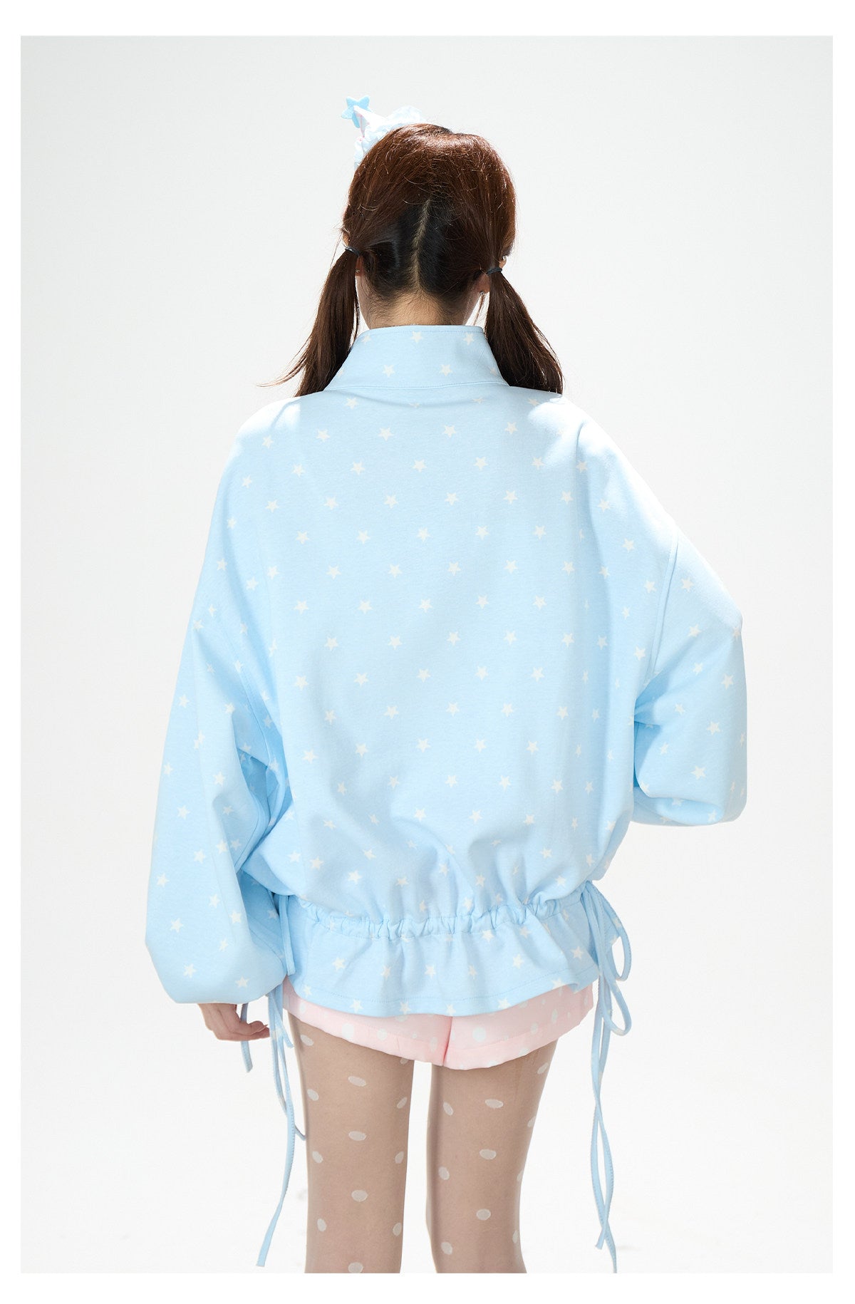 Allover Star Zip-Up Sweatshirt Jacket & Blue Plaid Tiered Midi Skirt