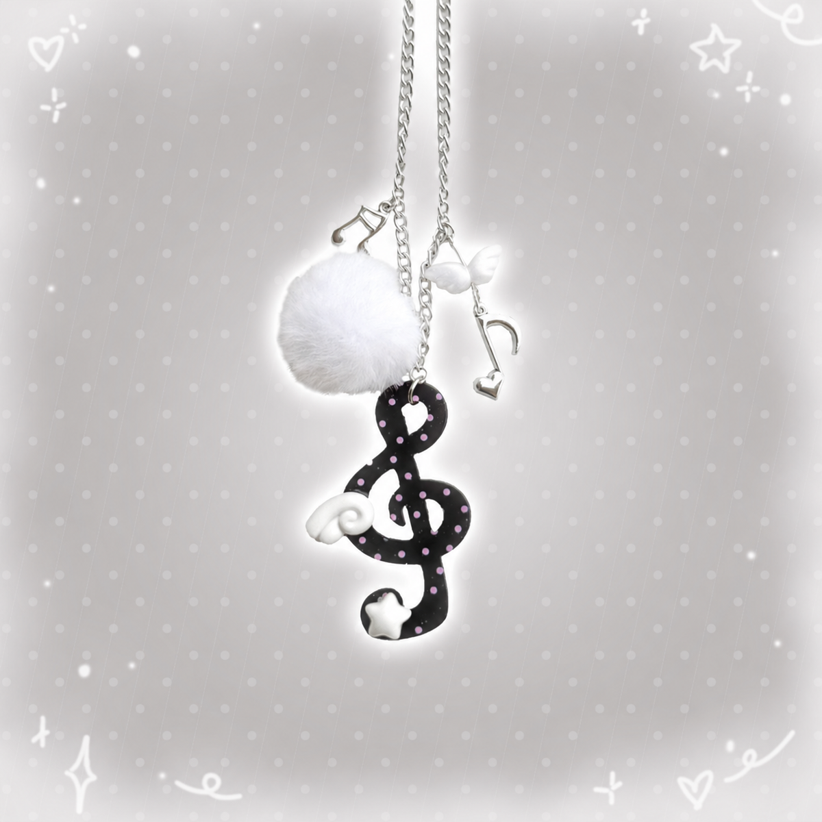 Winged Music Note Pom-Pom Necklace