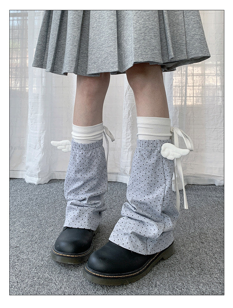 Winged Polka Dot Layered Tie Leg Warmers