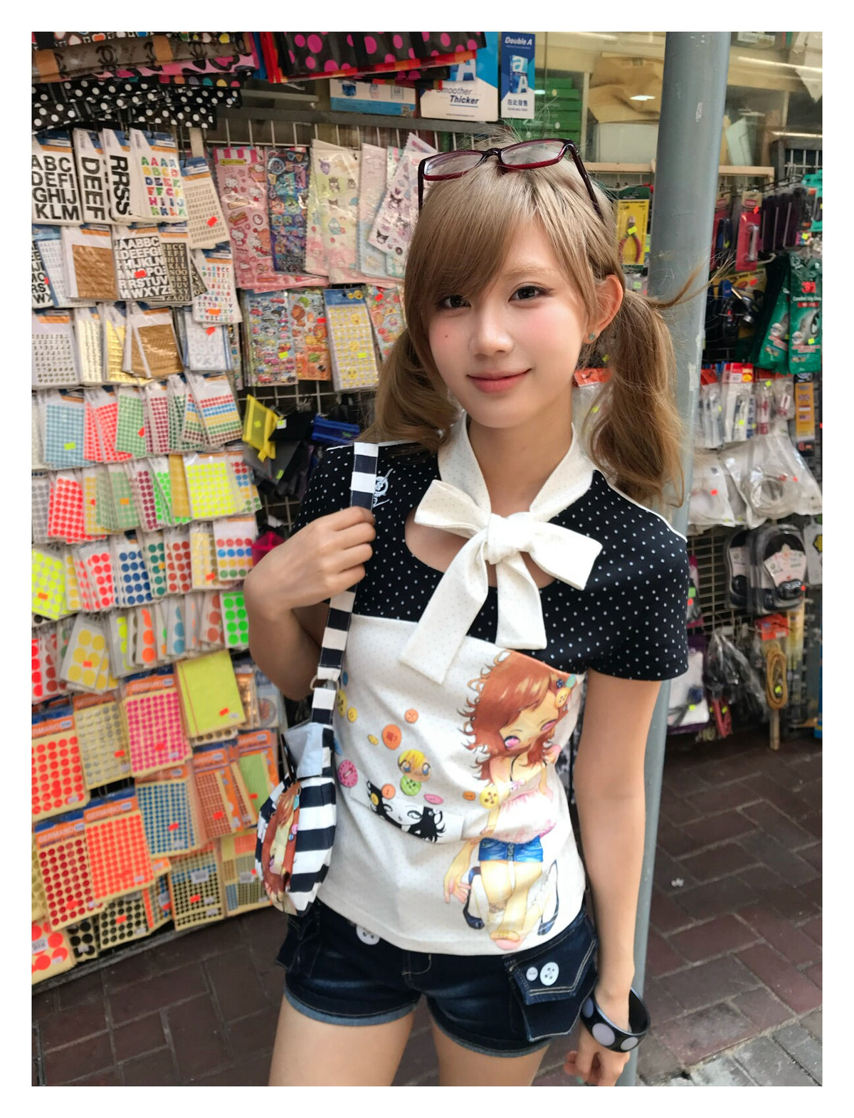 Polka Dot Bow-Tie Graphic Fitted Tee