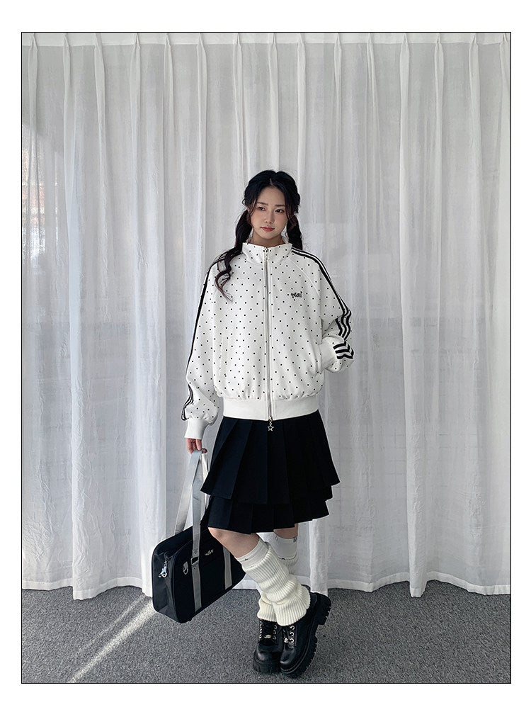 Polka Dot Contrast-Stripe Track Jacket