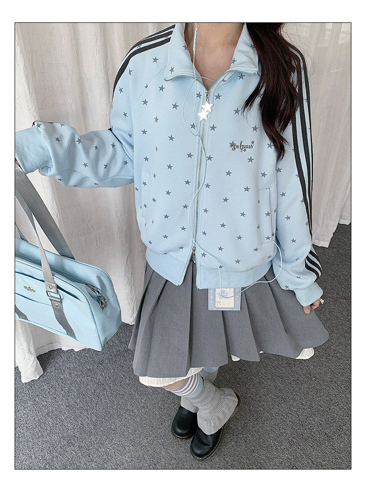 Star Print Double-Zip Track Jacket