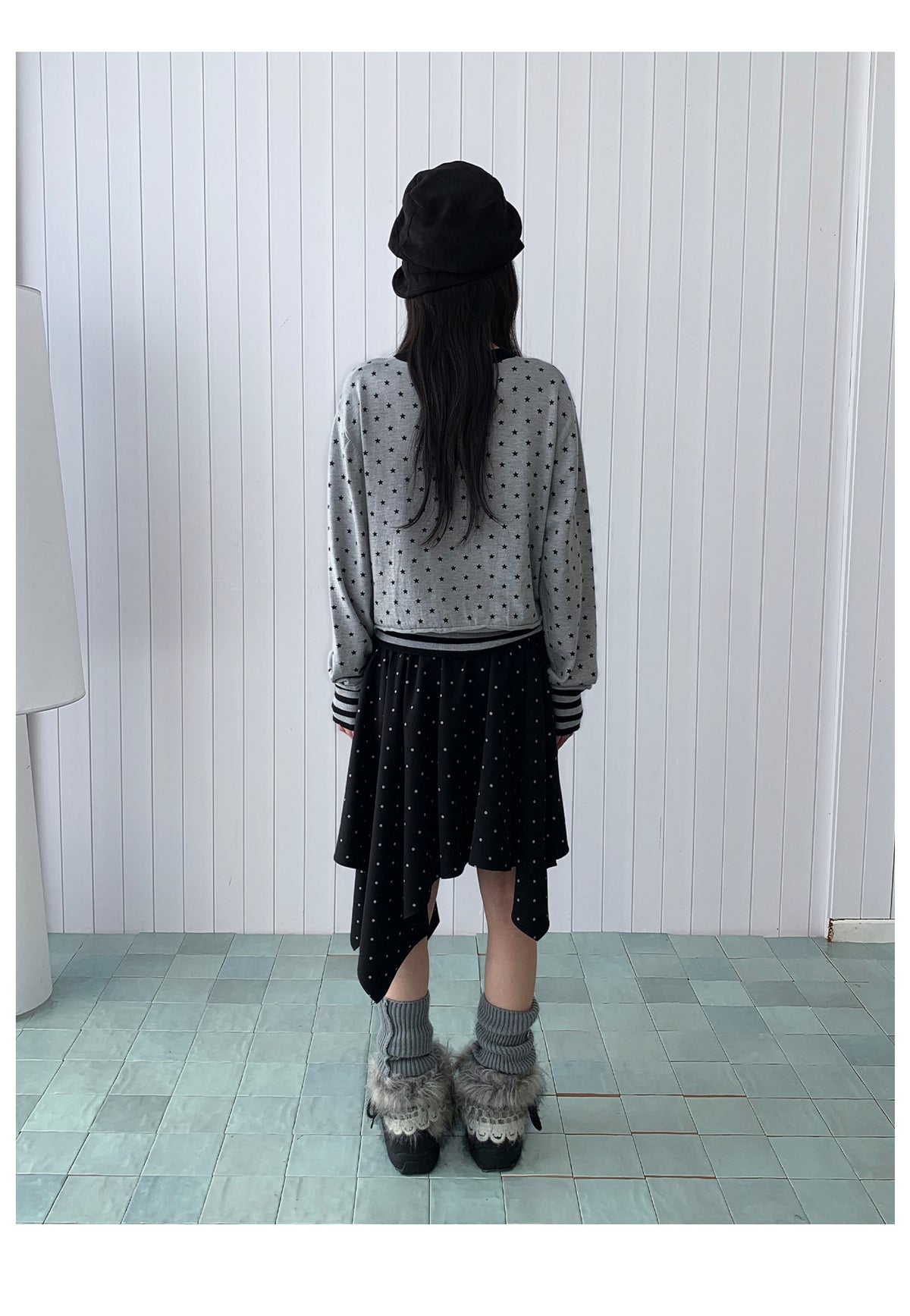 Star Print Contrast-Trim Knit Cardigan