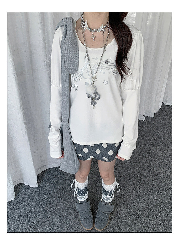 Wish Melody Puff-Sleeve Long Sleeve Top