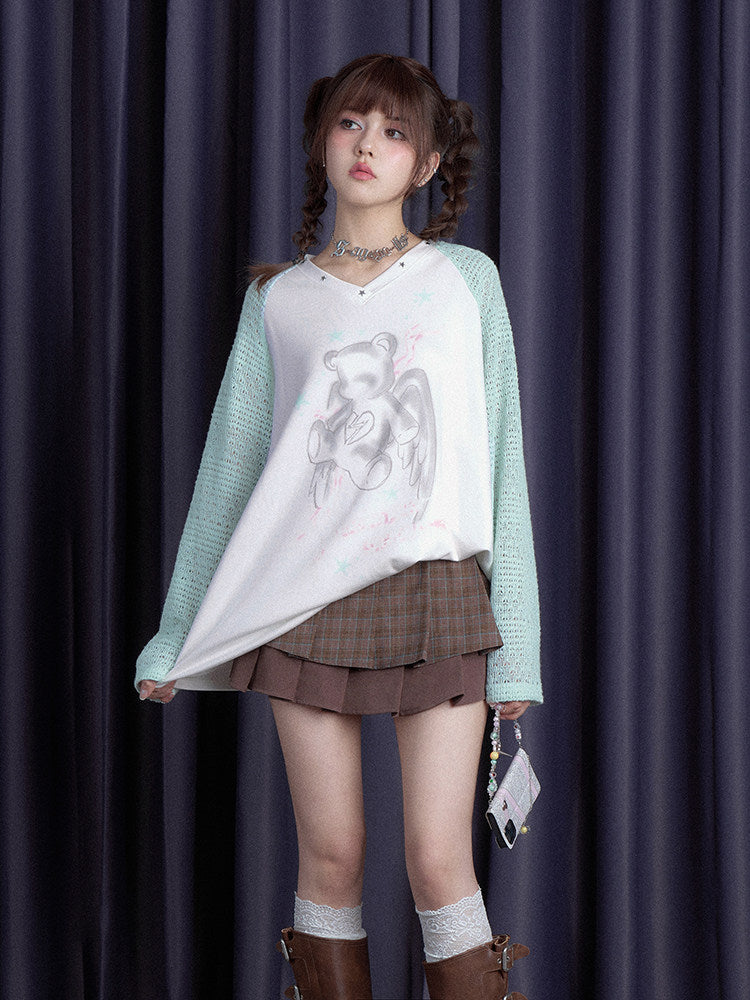White Night Angel Wing Sheer Long Sleeve Top