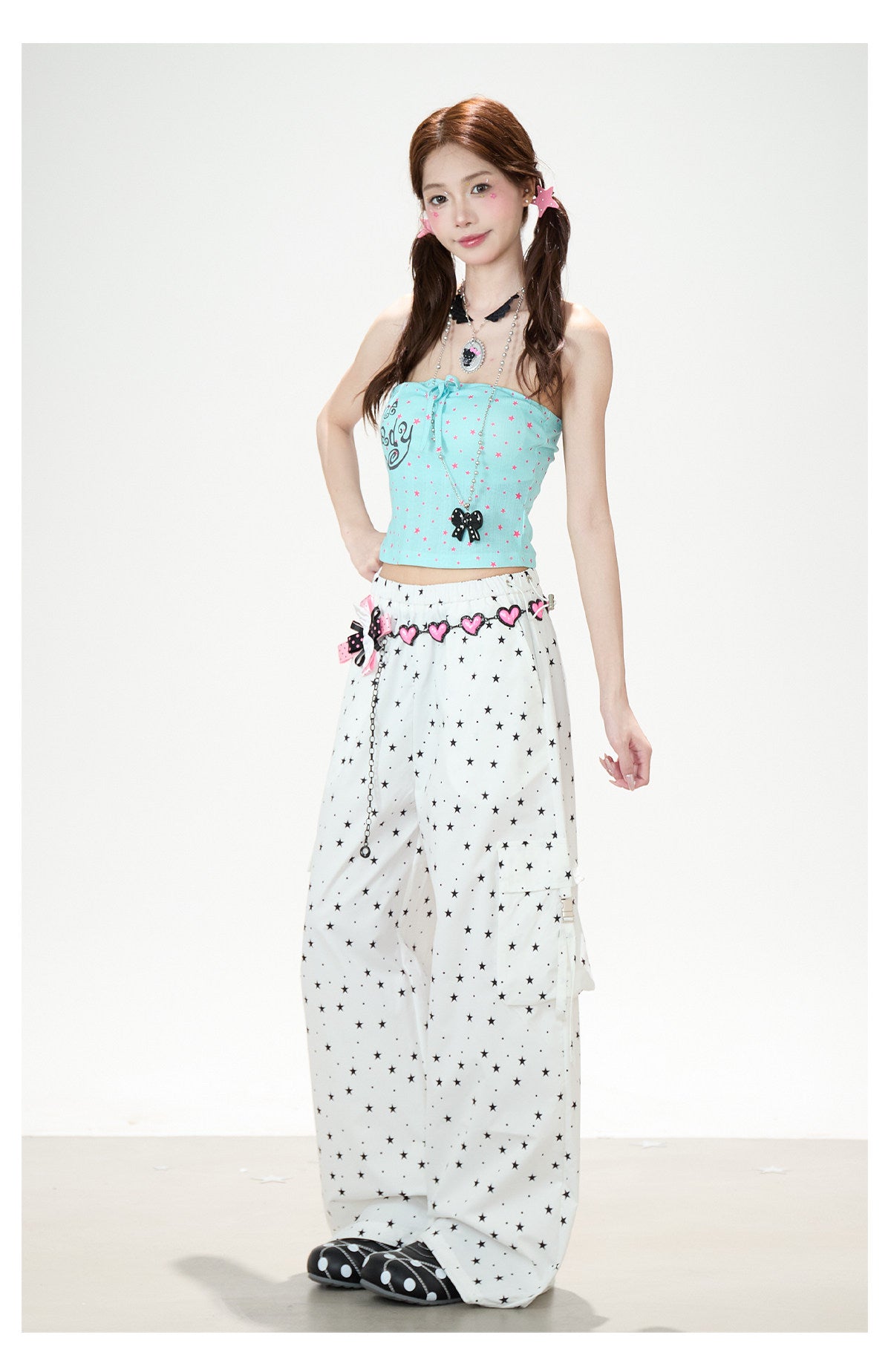Allover Star Cargo Wide Leg Pants