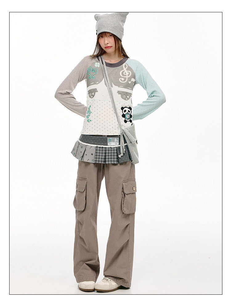 Plaid Panel Layering Wrap Skirt