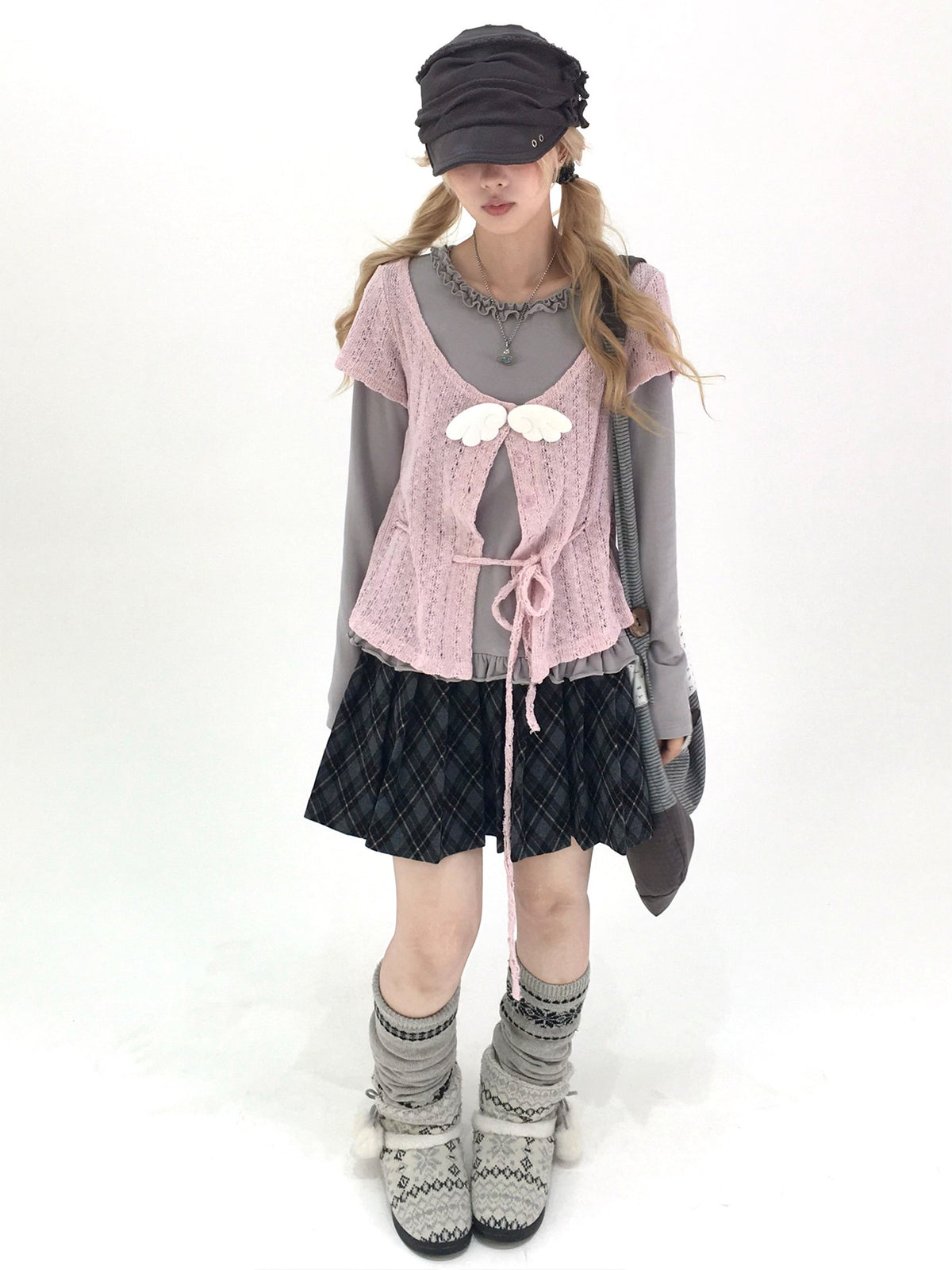 Blush Angel Wing Faux-Layer Knit Long Sleeve Top