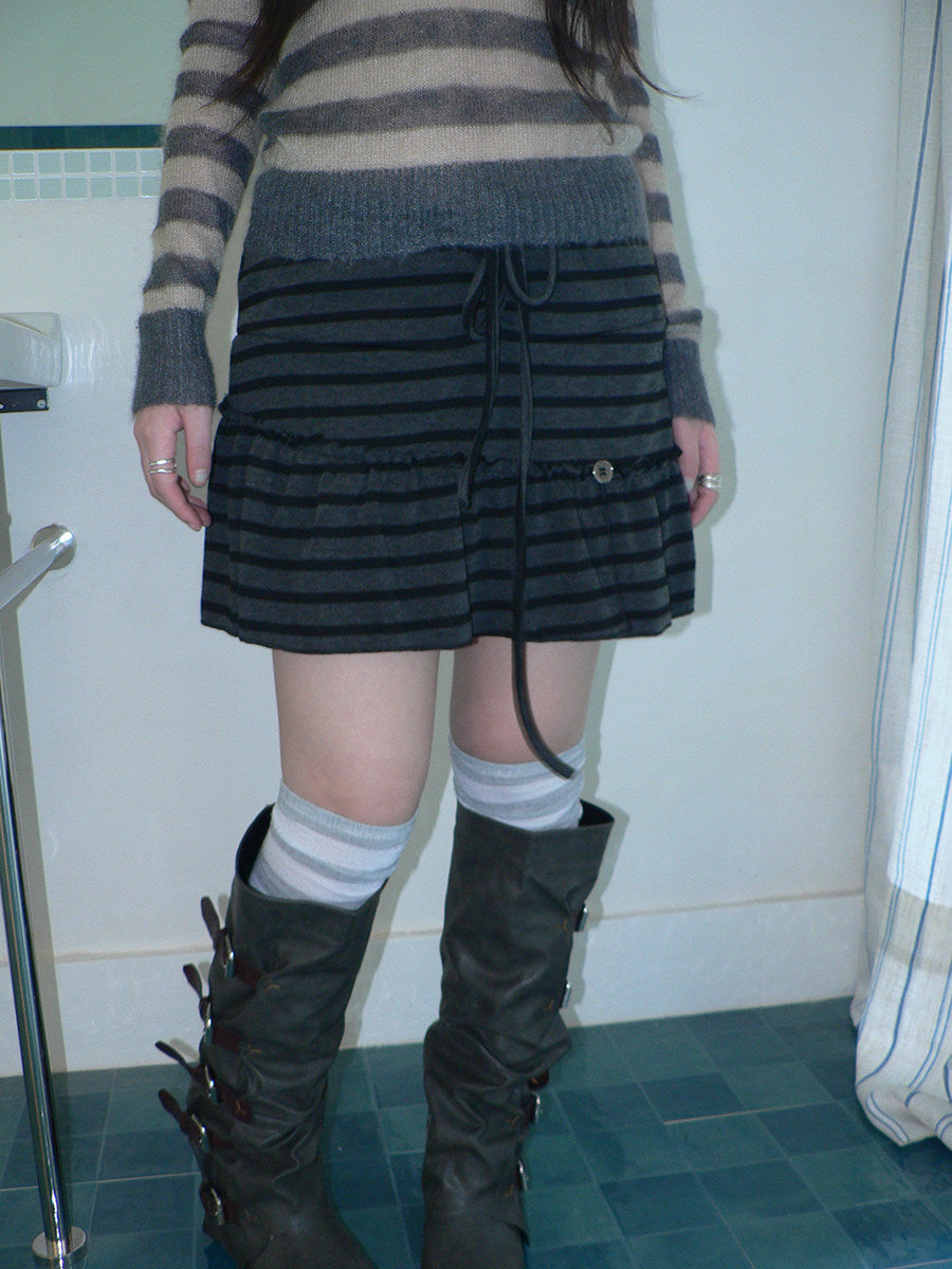 Striped Pleated Tie-Waist Mini Skirt
