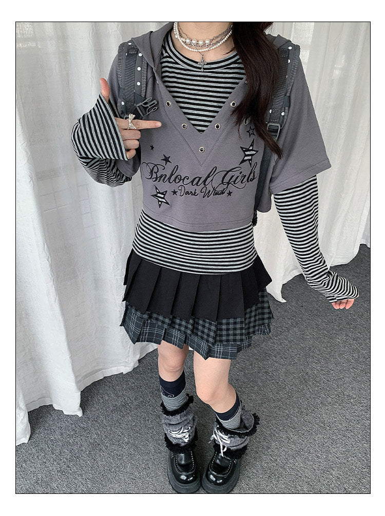 Star Whisper Layered Hoodie Two-Piece Top Set