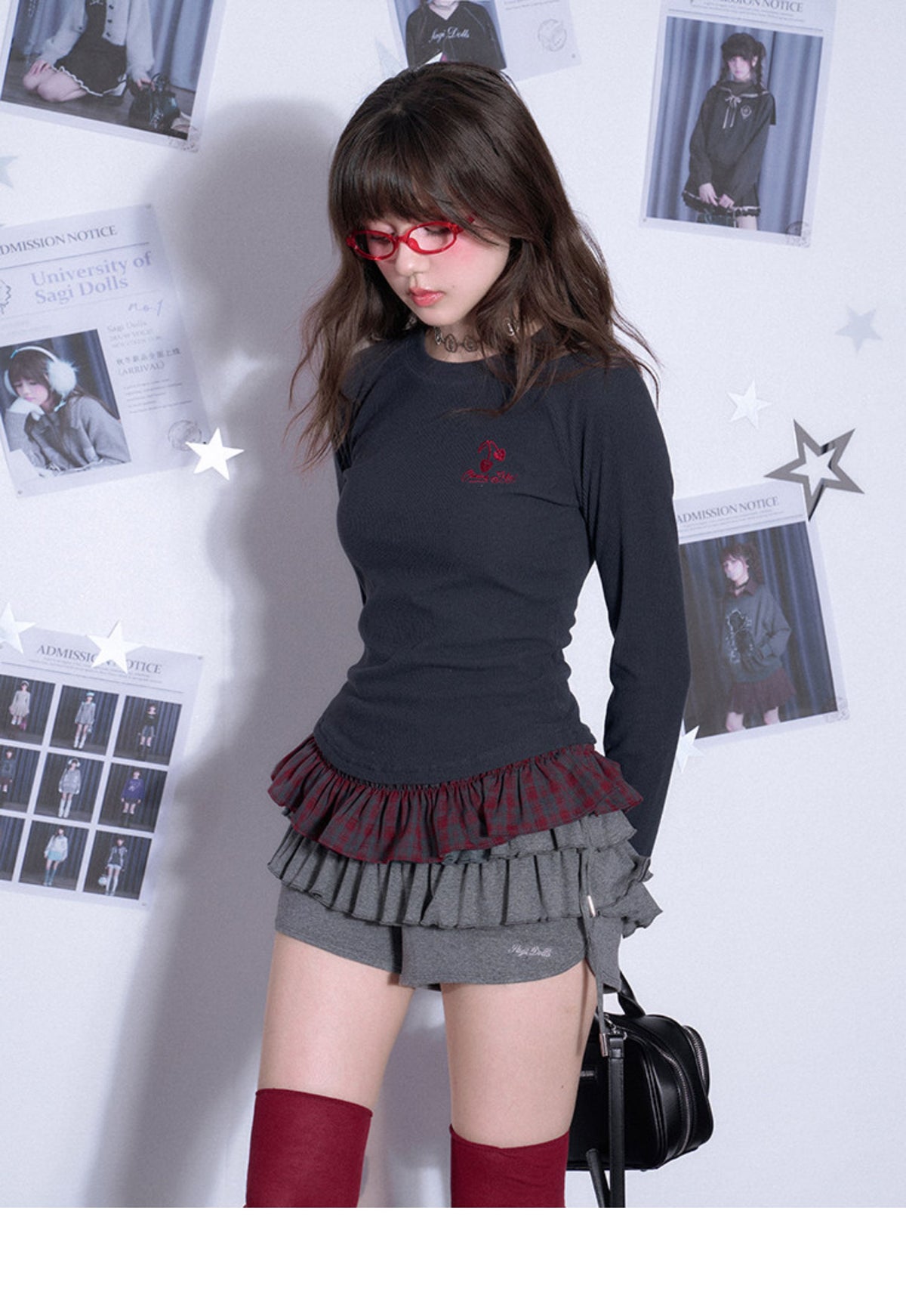 Charcoal Tiered Ruffle Side-Tie Skort