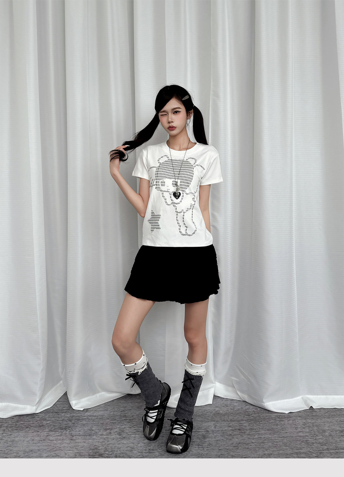 Pixel Teddy Graphic Fitted Tee