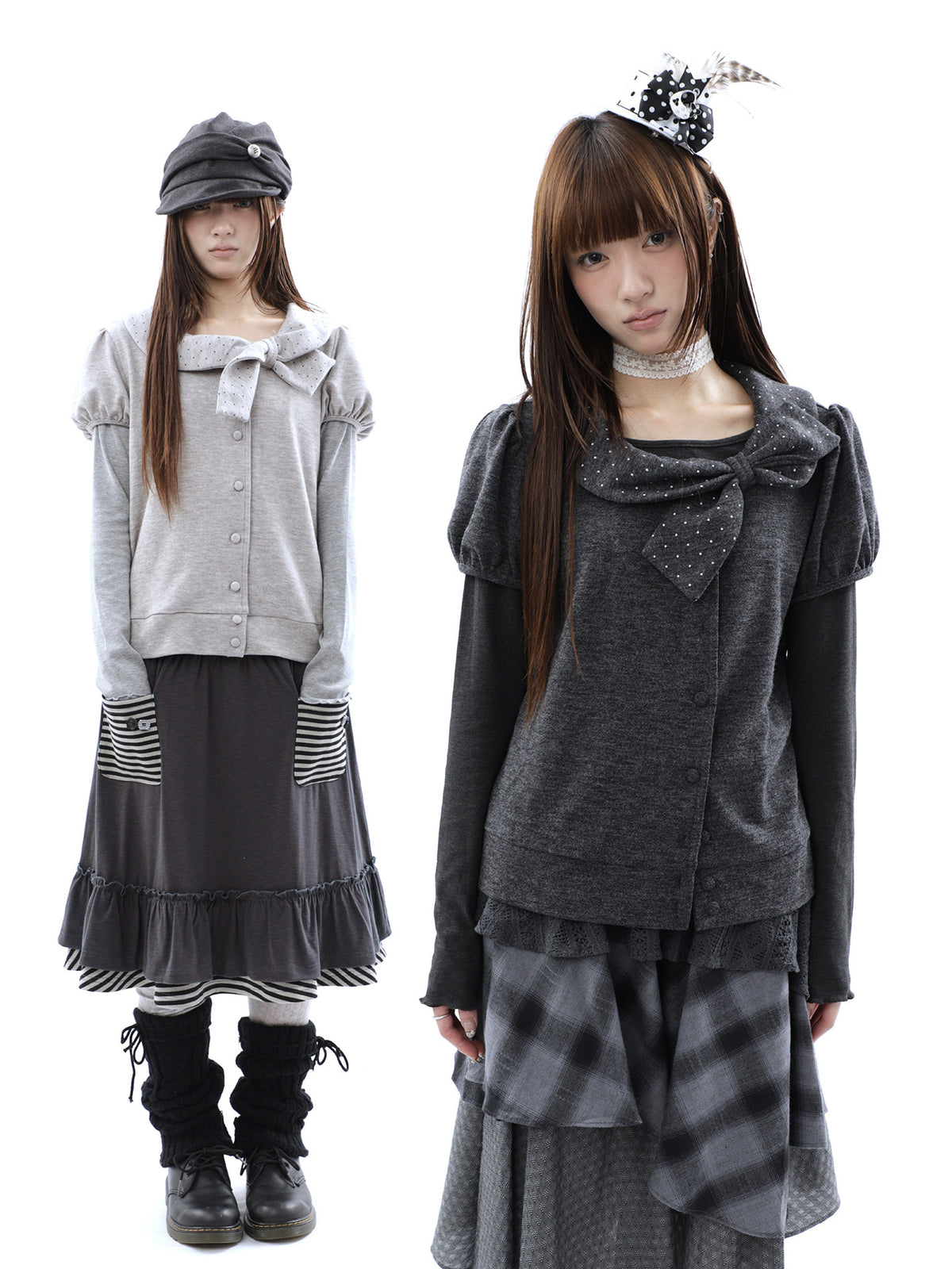 Polka Dot Bow Knit Top & Long Sleeve Two-Piece Set