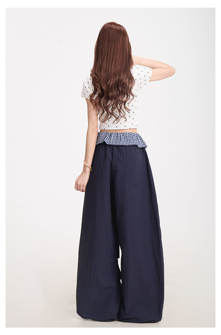 Polka Dot Baby Tee & Navy Wide-Leg Pants