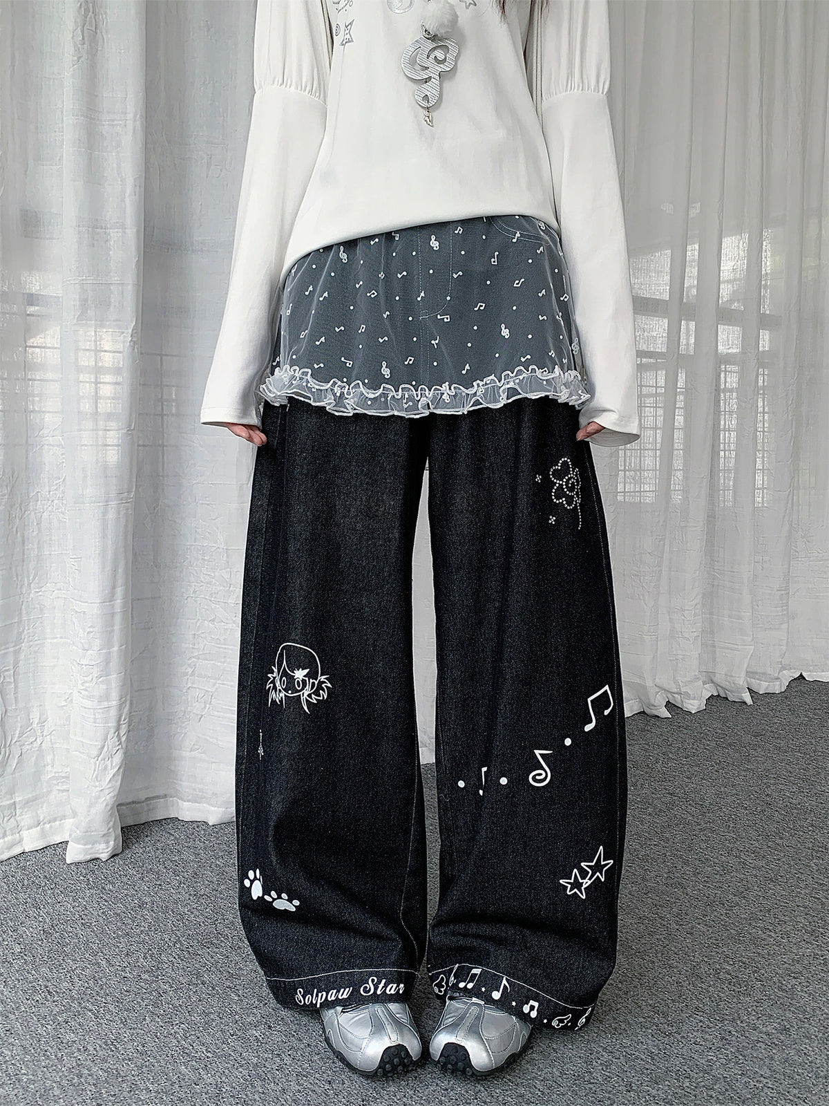 Sheer Music Note Ruffle Layering Skirt