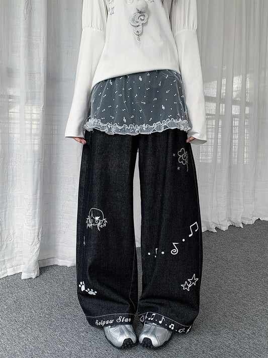 Sheer Music Note Ruffle Layering Skirt